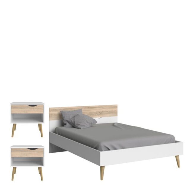 Oslo 3 Piece Bedroom Set with Double Bed in White and Oak - image 1
