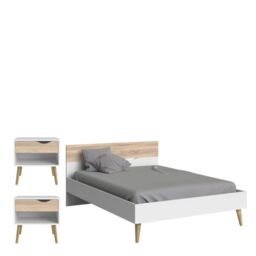 Oslo 3 Piece Bedroom Set with Double Bed in White and Oak