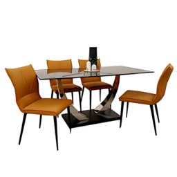 Venus Dining Table with 4 Flora Leather Dining Chairs - Tan
