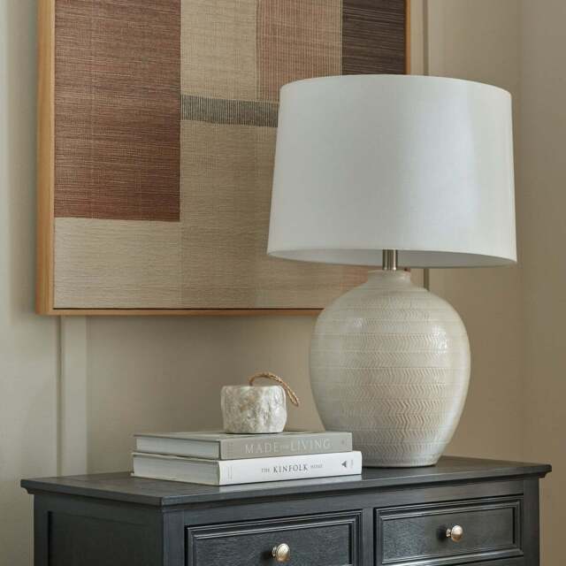 Modern Pattern, Soft Light: Chevron Ceramic Lamp & Linen Shade - image 1