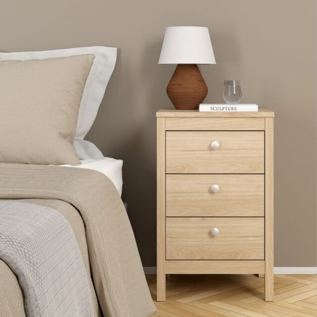 Madrid Bedside Table 3 Drawers in Jackson Hickory Oak - image 1