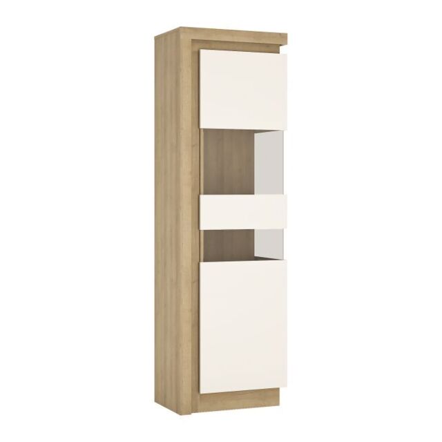 Lyon Tall Narrow Display Cabinet (RHD) in Riviera Oak/White High Gloss - image 1