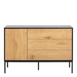 Seaford Compact Sideboard with 3 Drawers & 1 Door  Black & Oak - thumbnail 2