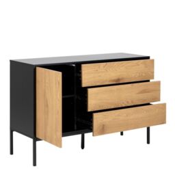 Seaford Compact Sideboard with 3 Drawers & 1 Door  Black & Oak - thumbnail 3