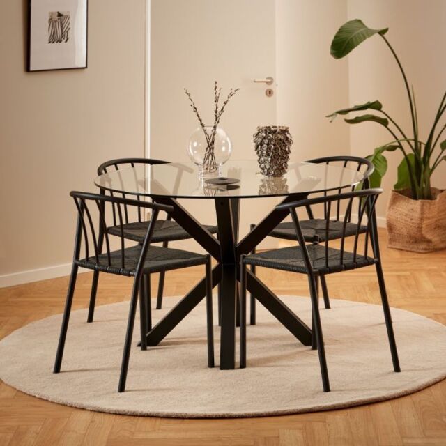Heaven Round Dining Table with Clear Glass Top and Black Legs 119x75.5cm - image 1