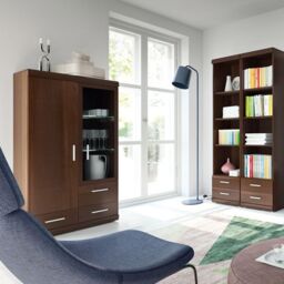 Imperial 2 Door 3 Drawer Glazed Display Cabinet in Dark Mahogany Melamine - thumbnail 1