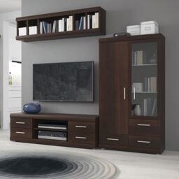 Imperial 2 Door 3 Drawer Glazed Display Cabinet in Dark Mahogany Melamine - thumbnail 2