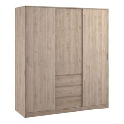 Naia Wardrobe – 2 Sliding Doors, 1 Door & 3 Drawers in Jackson Hickory Oak Finish - thumbnail 1