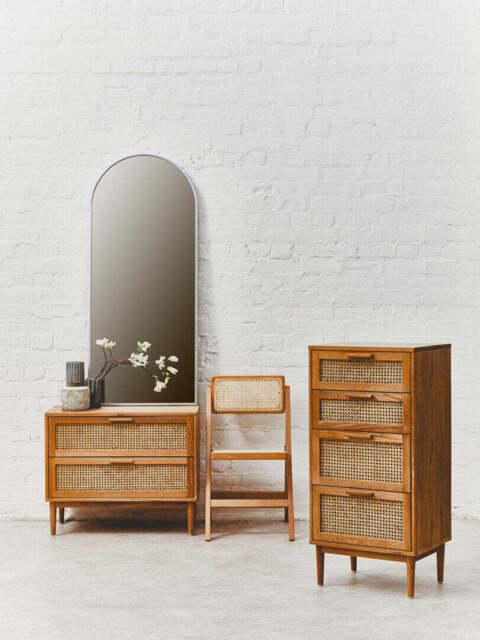 Inkwell Chest – Three Drawer, Rattan & Oak