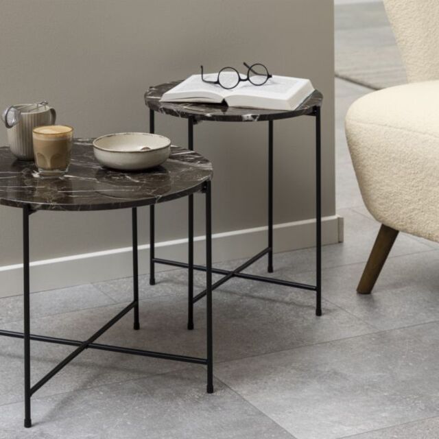 Avila Side Table with Brown Marble Top 42x45cm - image 1