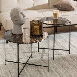 Avila Side Table with Brown Marble Top 42x45cm - thumbnail 4