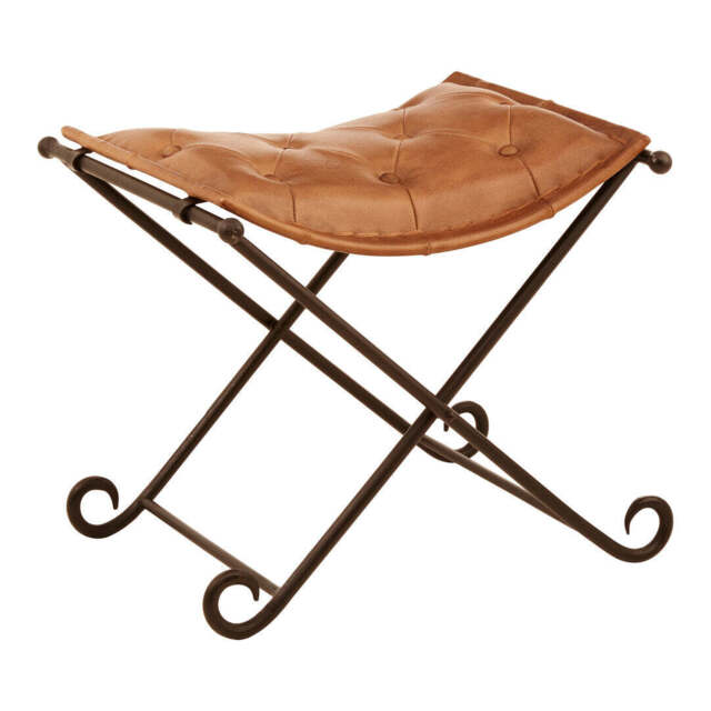 Solace Brown Leather & Iron Folding Stool - image 1