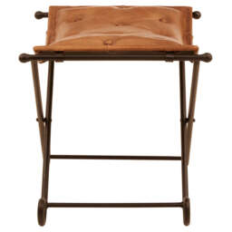 Solace Brown Leather & Iron Folding Stool - thumbnail 5
