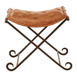 Solace Brown Leather & Iron Folding Stool - thumbnail 6