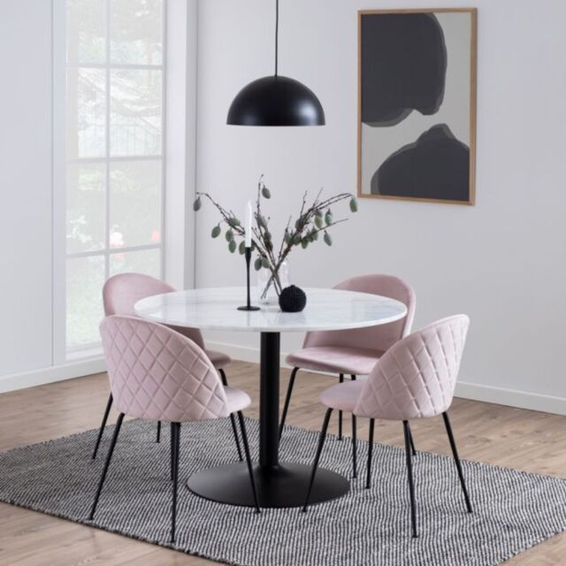 Tarifa Round Dining Table with White Polished Marble Top and Black Base 110x75cm - image 1