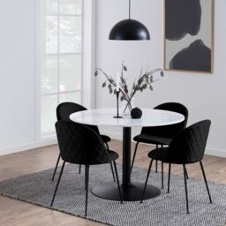Tarifa Round Dining Table with White Polished Marble Top and Black Base 110x75cm - thumbnail 2