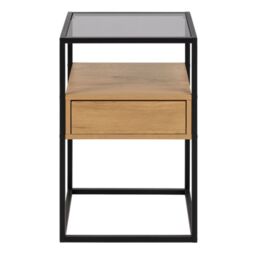 Randolf Square Bedside Table with 1 Drawer in Black and Oak - thumbnail 3