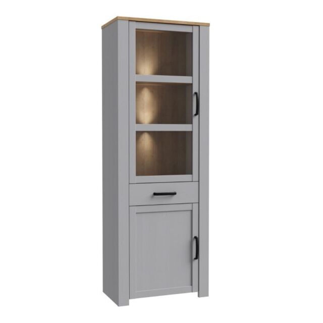 Bohol Narrow Display Cabinet with LED Lighting in Grey and Riviera Oak Finish - image 1