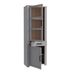 Bohol Narrow Display Cabinet with LED Lighting in Grey and Riviera Oak Finish - thumbnail 3