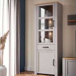 Bohol Narrow Display Cabinet with LED Lighting in Grey and Riviera Oak Finish - thumbnail 5