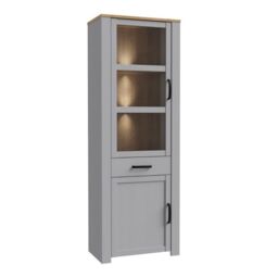 Bohol Narrow Display Cabinet with LED Lighting in Grey and Riviera Oak Finish - thumbnail 1