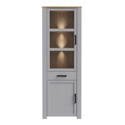 Bohol Narrow Display Cabinet with LED Lighting in Grey and Riviera Oak Finish - thumbnail 2