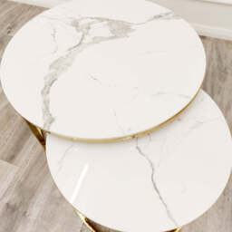 Cato Nest of 2 Gold Round Coffee Tables with Polar White Sintered Stone Tops - thumbnail 2
