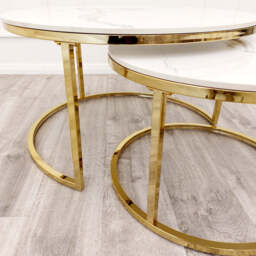 Cato Nest of 2 Gold Round Coffee Tables with Polar White Sintered Stone Tops - thumbnail 3
