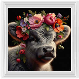 AN1571 FLORAL CROWN HIGHLAND BABY COW