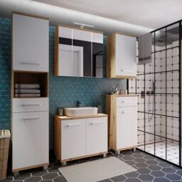 Veris 3 Door Mirrored Bathroom Cabinet with Integrated LED Lighting  Artisan Oak and Light Grey - thumbnail 2