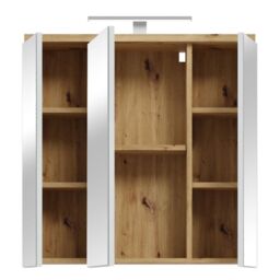 Veris 3 Door Mirrored Bathroom Cabinet with Integrated LED Lighting  Artisan Oak and Light Grey - thumbnail 3