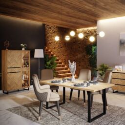 Nikomedes Display Cabinet in Spica Oak/Matt Black/Bartex Oak - thumbnail 2