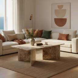 Vega Round Coffee Table with Brown Marble Large Top  90cm - thumbnail 3