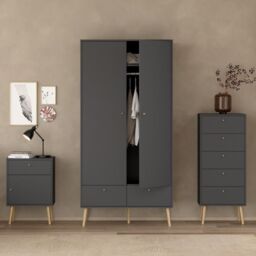 Cumbria Wardrobe with 2 Doors + 2 Drawers Dark Grey - thumbnail 1
