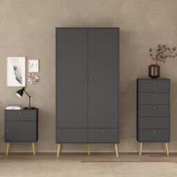 Cumbria Wardrobe with 2 Doors + 2 Drawers Dark Grey - thumbnail 3
