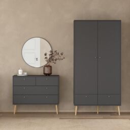 Cumbria Wardrobe with 2 Doors + 2 Drawers Dark Grey - thumbnail 4