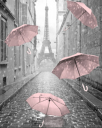CY266 Parisienne Street Light Pink Umbrella - 80x60 / White Venice / Liquid Art