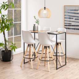 Seaford Black Metal Bar Table with Oak Top - thumbnail 3
