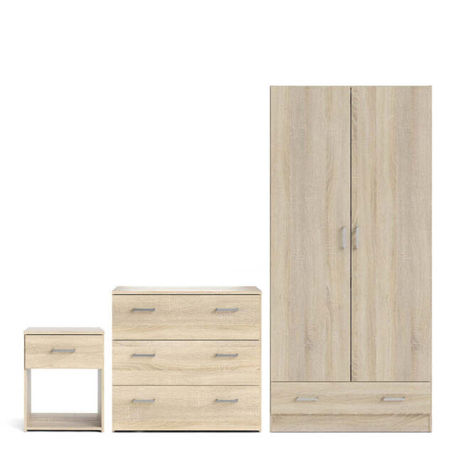 Space Package - Bedside 1 Drawer + Chest of 3 Drawers + Wardrobe with 2 Doors + 1 Drawer in Oak - image 1
