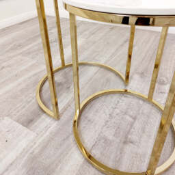 Cato Nest of 2 Tall Gold End Tables with Polar White Sintered Stone Tops – Elegant Luxe Side Tables - thumbnail 3