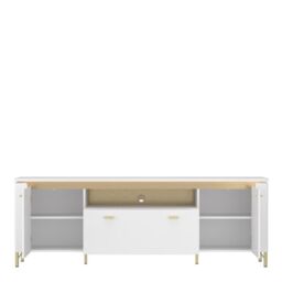 2 Door 1 Drawer TV Cabinet in Alpine White & White Gloss – Lazio Collection - thumbnail 2