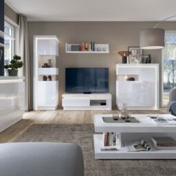 Lyon Tall Narrow Display Cabinet (RHD) (including LED lighting) in White and High Gloss - thumbnail 2