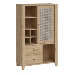 Cestino 1 Door 2 Drawer Cabinet in Jackson Hickory Oak and Rattan Effect - thumbnail 3