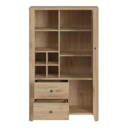 Cestino 1 Door 2 Drawer Cabinet in Jackson Hickory Oak and Rattan Effect - thumbnail 4