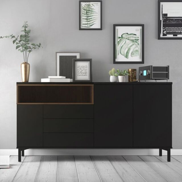 Roomers Sideboard 3 Drawers 3 Doors in Black and Walnut - image 1