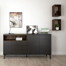 Roomers Sideboard 3 Drawers 3 Doors in Black and Walnut - thumbnail 2