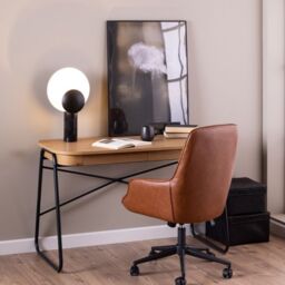 Blueton Desk with 2 Drawers in Black and Oak  Modern Office Writing Table - thumbnail 4