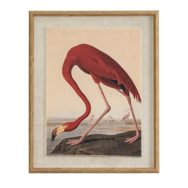 Flora & Fauna Collection Flamingo on Linen in Beaded Frame - image 1