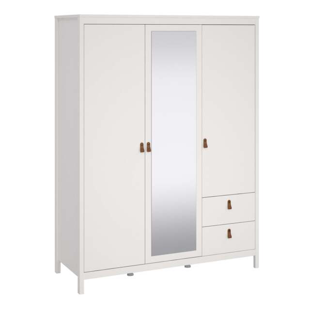 Barcelona Wardrobe  2 Door + 1 Mirrored Door with 2 Drawers in White Finish - image 1