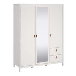 Barcelona Wardrobe  2 Door + 1 Mirrored Door with 2 Drawers in White Finish